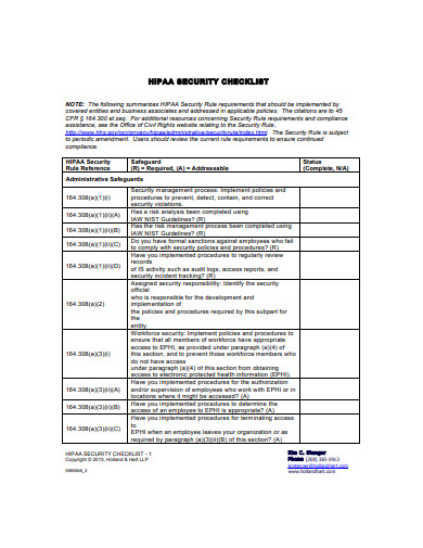 sample hipaa security rule checklist template