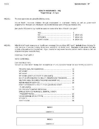 sample health insurance questionnaire template