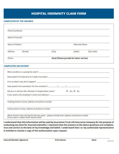 sample hospital indemnity claim form