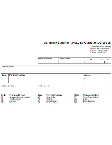 sample hospital summery statment form