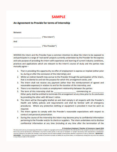 sample internship agreement form