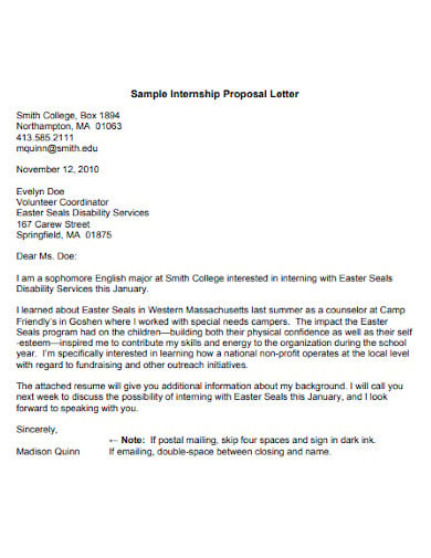 sample internship proposal letter template