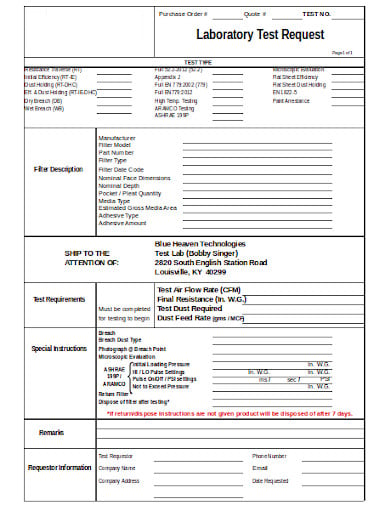 sample laboratory test request form template