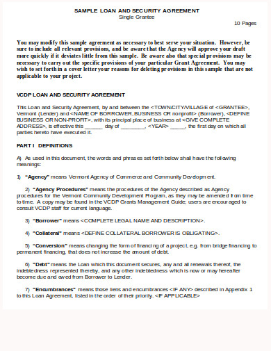 sample loan and security agreement template