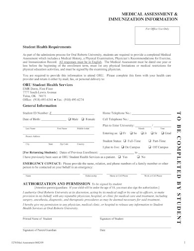 sample medical assessment form