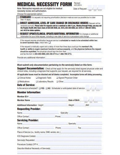 sample medical necessity form template