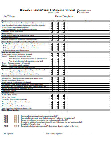 sample medication administration certification checklist template