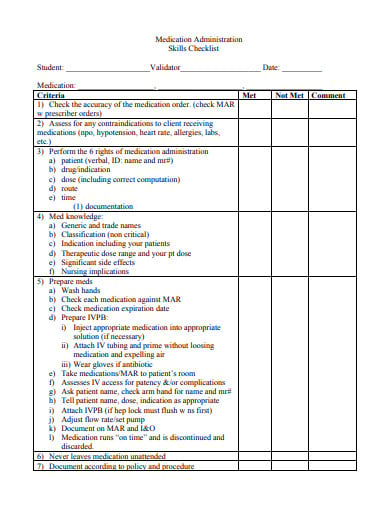 sample medication administration skill checklist template