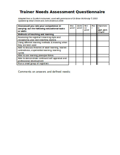 sample needs assessment questionnaire