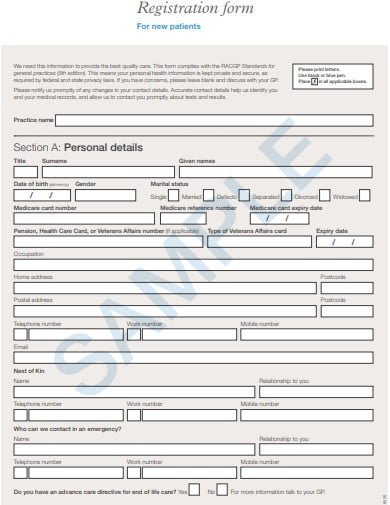 sample new patient registration form