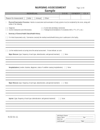 sample nursing assessment form template