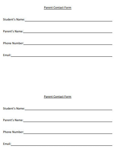 sample parent contact form template