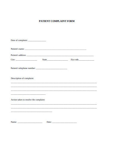 sample patient complaint form template