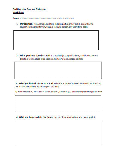 sample personal statement worsheet template