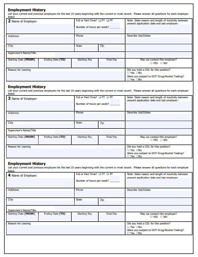 sample pre employement questionnaire