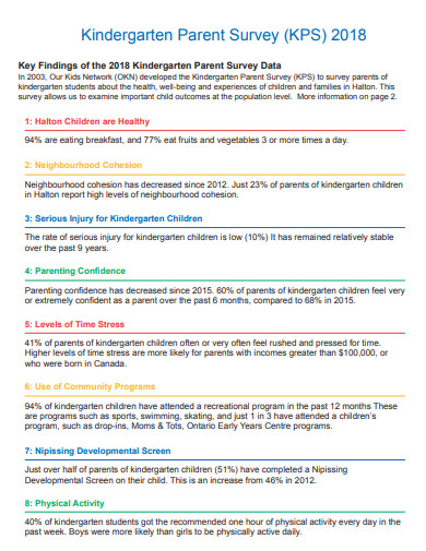 sample pre school parent survey