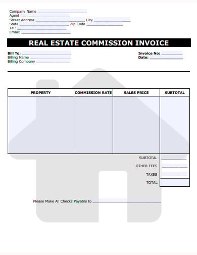 sample real estate commission invoice template