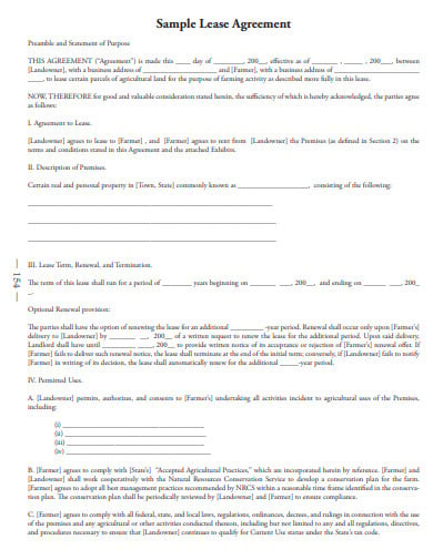 sample real estate lease agreement