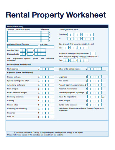 18 Rental Property Worksheet Templates In PDF 18 Rental Property Worksheet Templates In PDF