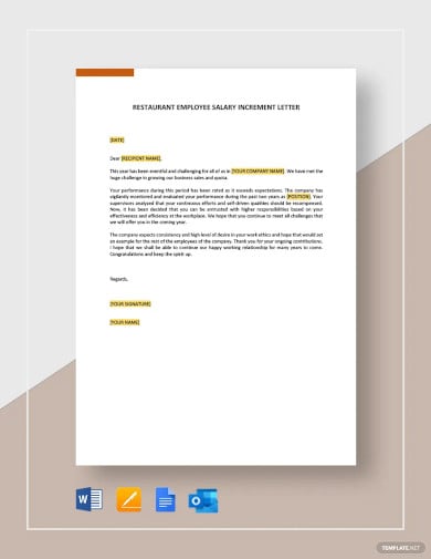 sample restaurant employee salary increment letter template