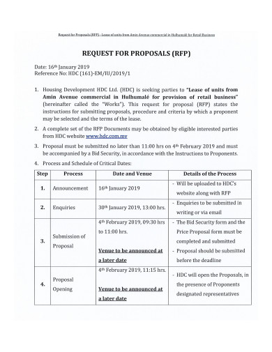 sample retail business request proposal template