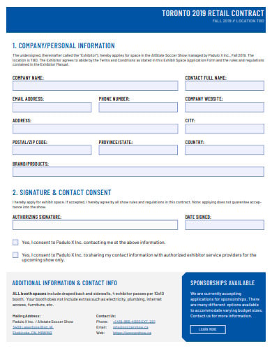 sample retail contract form