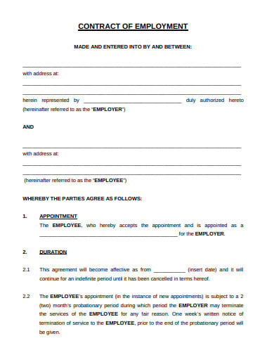 sample retail employment contract