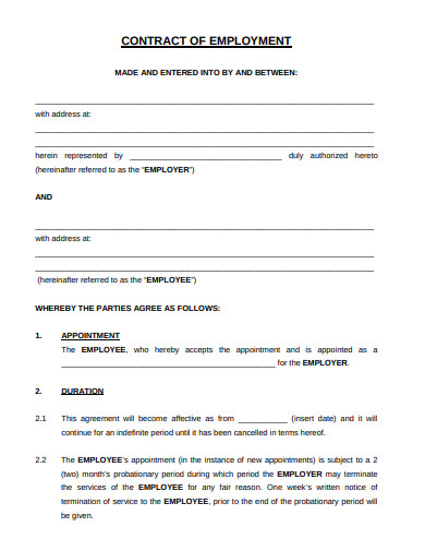 5+ Retail Employment Contract Templates in PDF