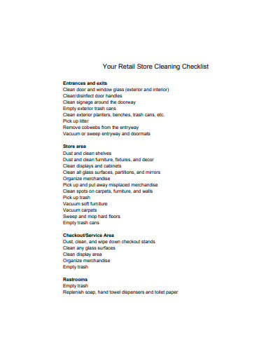 sample retail store cleaning checklist template