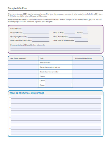 11+ School 504 Plan Templates in PDF | DOC