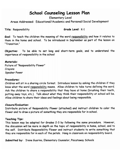 11 School Counselor Lesson Plan Templates In PDF Word