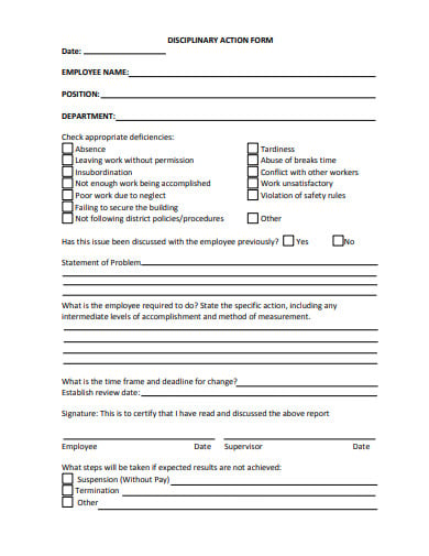 sample school disciplinary action form template