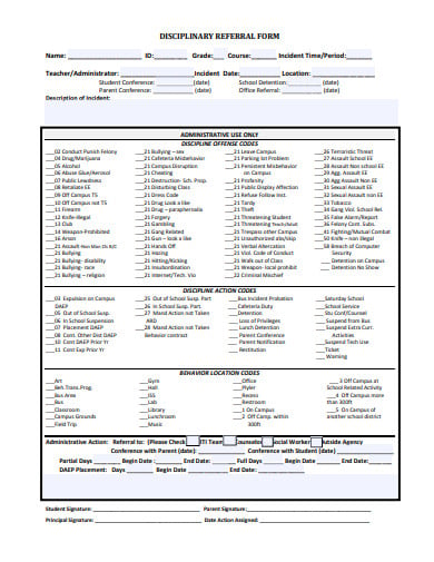 sample school disciplinary referral form template
