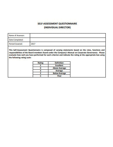 sample self assessment questionnaire format