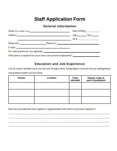 sample staff application form