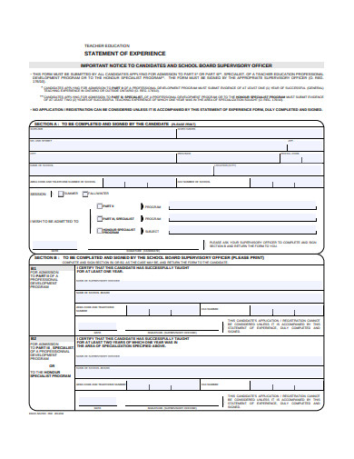 sample statement of experience form