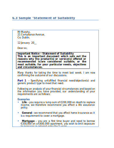 sample statement of suitability template in doc