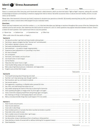 sample stress assessment questionnaire template