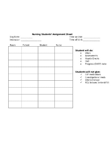 staff assignment sheet template