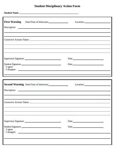 sample student disciplinary action form template