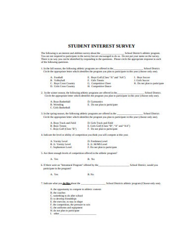 sample student interest survey example