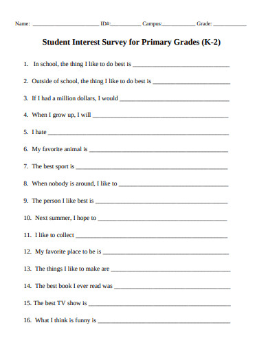 13 Student Interest Survey Templates PDF DOC