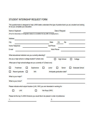 sample student internship request form