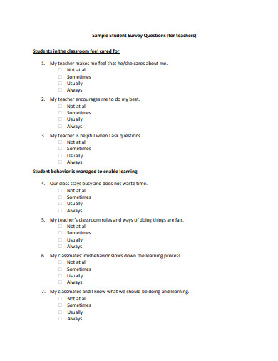 Survey Questions Sample For Students