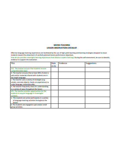 sample teacher observation checklist