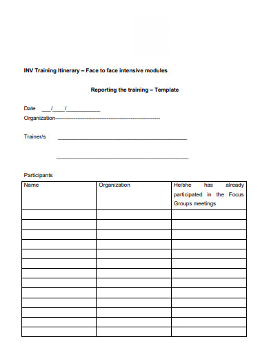 sample training itinernary template