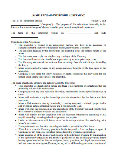7  Unpaid Internship Agreement Templates in PDF DOC