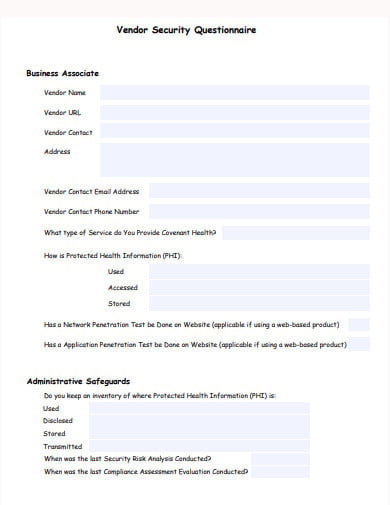 sample vendor security questionnaire template