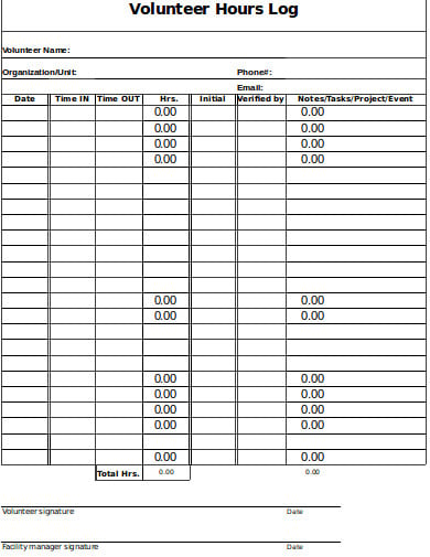 10 volunteer hours log templates in doc pdf excel