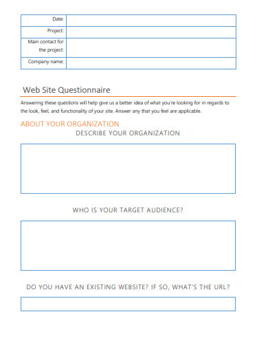 sample web site questionnaire template
